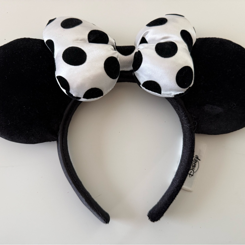 Disney Black Ears with White Polka Dot Bow Headband